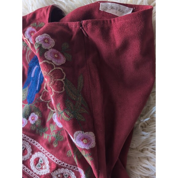 Altar'd State Red Mini Skirt Size Small Linen Blend Floral Bird Embroidered Boho - Picture 6 of 10